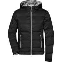 Ladies' Hooded Down Jacket - Black/silver