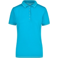 Ladies' Elastic Polo - Aqua/white