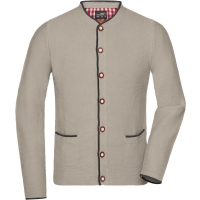 Men's Traditional Knitted Jacket - Beige/anthracite melange/red