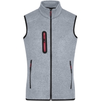 Ladies' Knitted Fleece Vest - Light grey melange/red