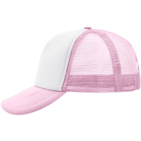 5 Panel Polyester Mesh Cap - White/baby pink