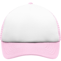 5 Panel Polyester Mesh Cap for Kids - White/baby pink