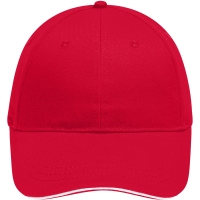 6 Panel Brushed Sandwich Cap - Red/white