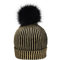 Ladies' Metallic Beanie - Gold/black