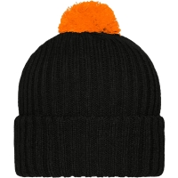 Knitted Cap with Pompon - Black/orange