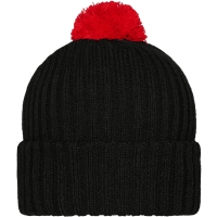 Knitted Cap with Pompon - Black/red