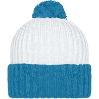 Knitted Cap with Pompon - White/aqua