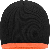 Beanie with Contrasting Border - Black/orange