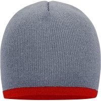 Beanie with Contrasting Border - Light grey/burgundy