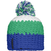 Crocheted Cap with Pompon - Aqua/lime green/white