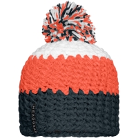 Crocheted Cap with Pompon - Carbon/orange/white