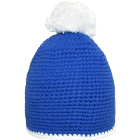 Pompon Hat with Contrast Stripe - Blue/white