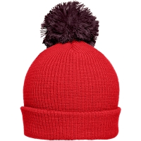 Pompon Hat with Brim - Berry/maroon