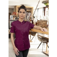 Short-Sleeve Ladies' Chef Jacket Green-Generation, from Sustainable Material, 72% GRS Certified Recycled Polyester / 28% Conventional Cotton - Aubergine