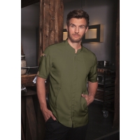 Short-Sleeve Chef Jacket Green-Generation, from Sustainable Material, 72% GRS Certified Recycled Polyester / 28% Conventional Cotton - Moss green