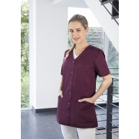 Short-Sleeve Ladies' Tunic Essential, from Sustainable Material , 65% GRS Certified Recycled Polyester / 35% Conventional Cotton - Aubergine