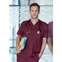 Short-Sleeve Men's Slip-on Tunic Essential, from Sustainable Material, 65% GRS Certified Recycled Polyester / 35% Conventional Cotton - Aubergine