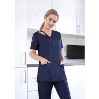 Short-Sleeve Ladies' Slip-on Tunic Essential, from Sustainable Material, 65% GRS Certified Recycled Polyester / 35% Conventional Cotton - Navy