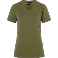 Ladies' Workwear T-Shirt Casual-Flair, from Sustainable Material, 51% GRS Certified Recycled Polyester / 46% Conventional Cotton / 3% Conventional Elastane - Moss green